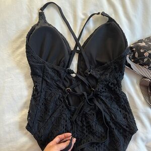 Black plunge One-Piece Swimsuit in excellent condition